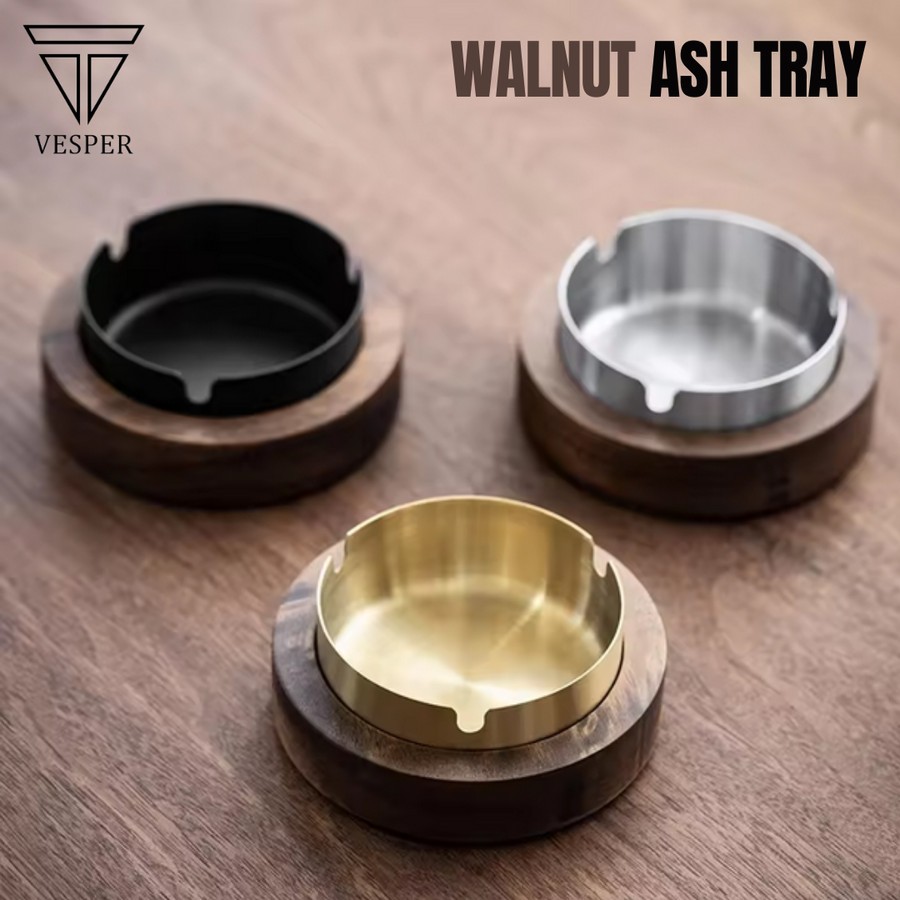 Jual walnut ash tray with lid asbak stainless tutup kayu / tempat ...