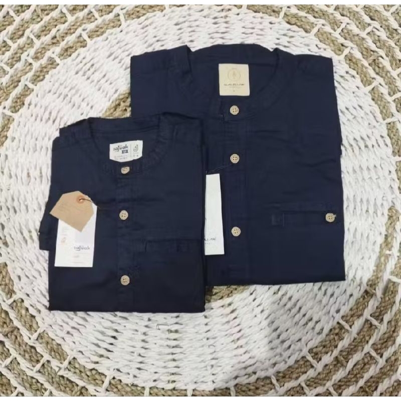Jual Biru Navy Kemeja Koko Kemko Couple Ayah Dan Anak Lengan Panjang ...