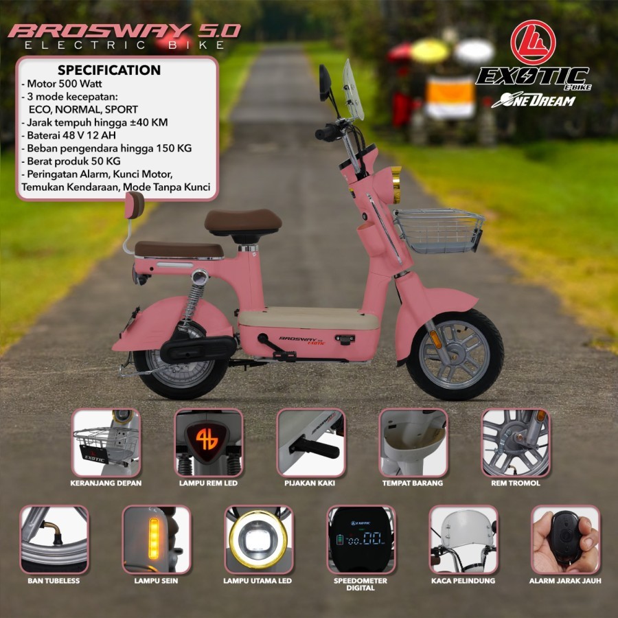 SEPEDA LISTRIK EXOTIC BROSWAY 5.0 48V12AH 500 WATT + GRATIS PACKING BUBBLE