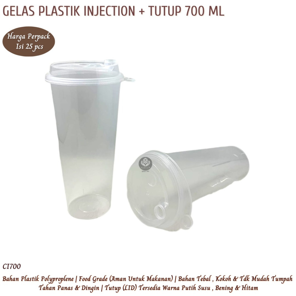 Jual Cup Injection 700 Ml Datar Plus Tutup Gelas Boba 700 Ml (Isi 25