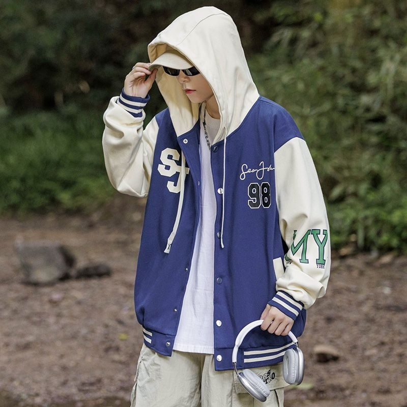 Jaket Hoodie Baseball SJ 98 Varsity Fleece Korean Style Varsity Baseball  Jacket Pria