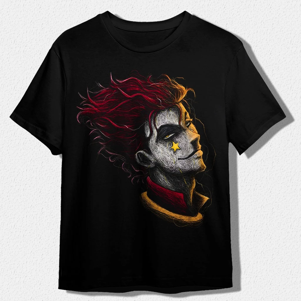 T-Shirt Premium Hunter x Hunter Hisoka Scrible Art dari CDDY.ID - Gaya Streetwear Jepang Stylish!