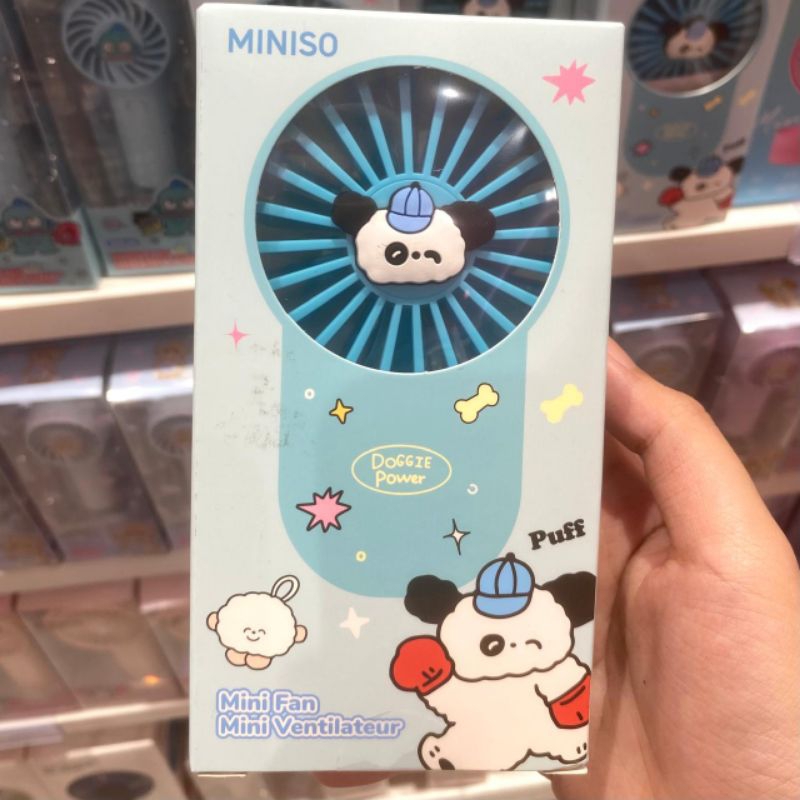 Jual MINISO Mini Fan Doggie Power with stand 200mAh Puff Blue | Shopee ...