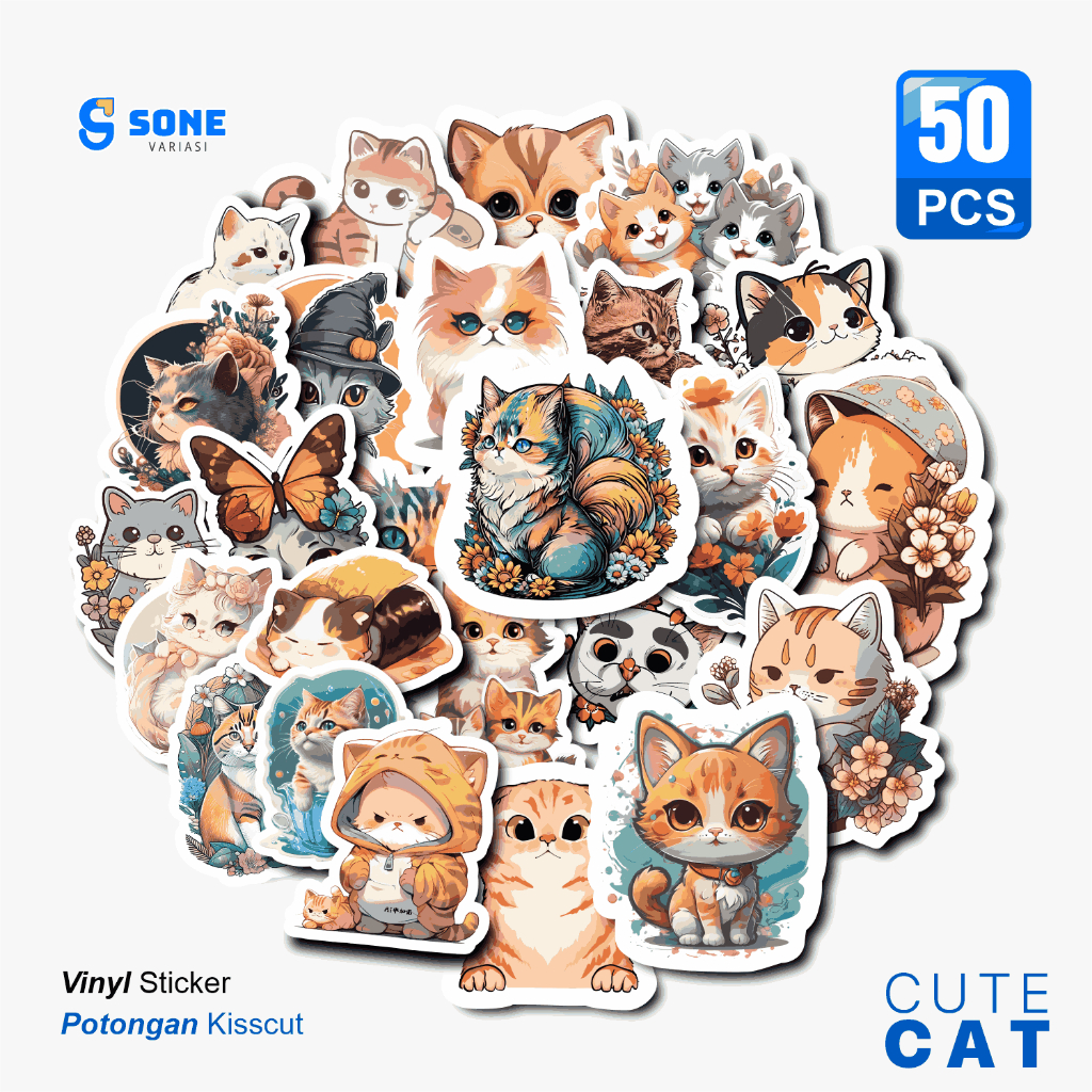 Jual Stiker Pack Kucing Lucu – Cute Cat Sticker Set Estetik untuk ...