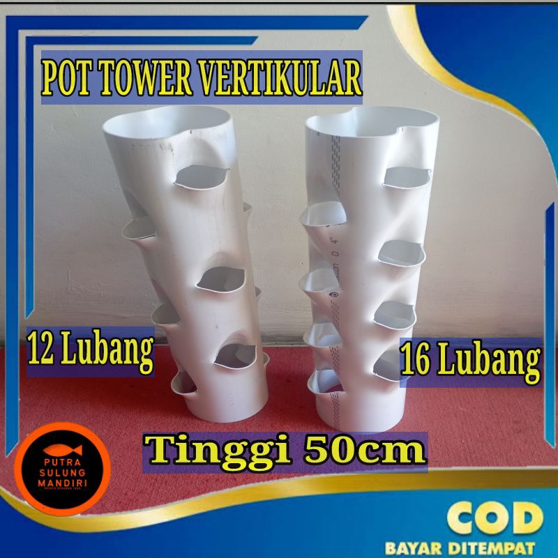 Growing Pot tower vertikular vertikal tinggi 50cm lubang tanam 12 dan 16 kuat tahan lama