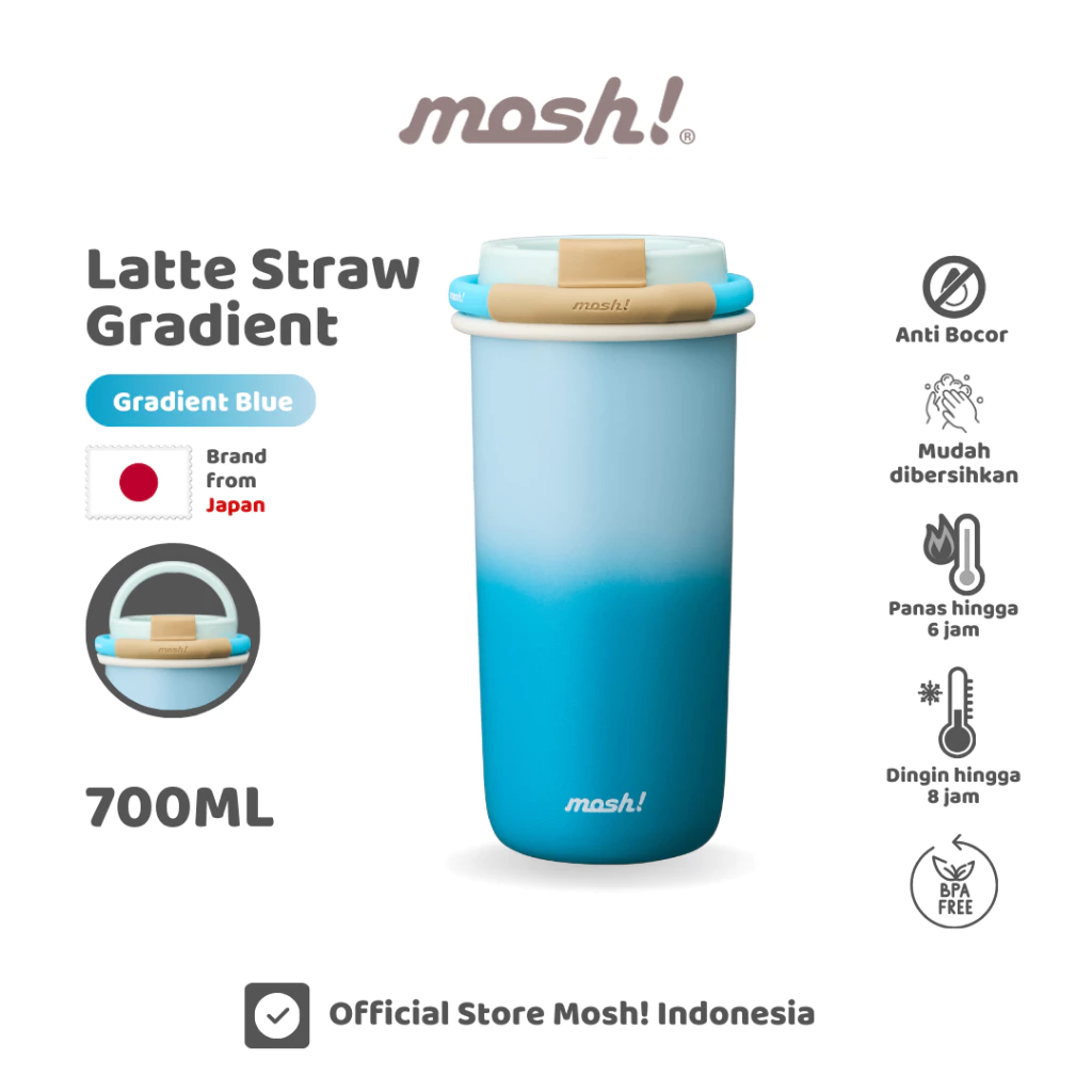 Mosh Latte Straw Gradient Tumbler - Botol Minum Stainless Steel 700ml - Blue