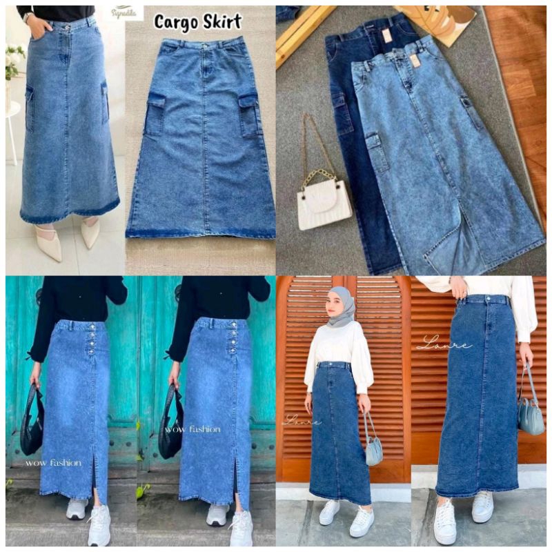 Jual Salsa rok jeans stretch// rok jeans // rok layer jeans//span cargo ...