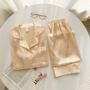 VTreasury Baju Tidur Wanita Piyama Satin Premum Sutra Lengan Pendek Celana Panjang 431