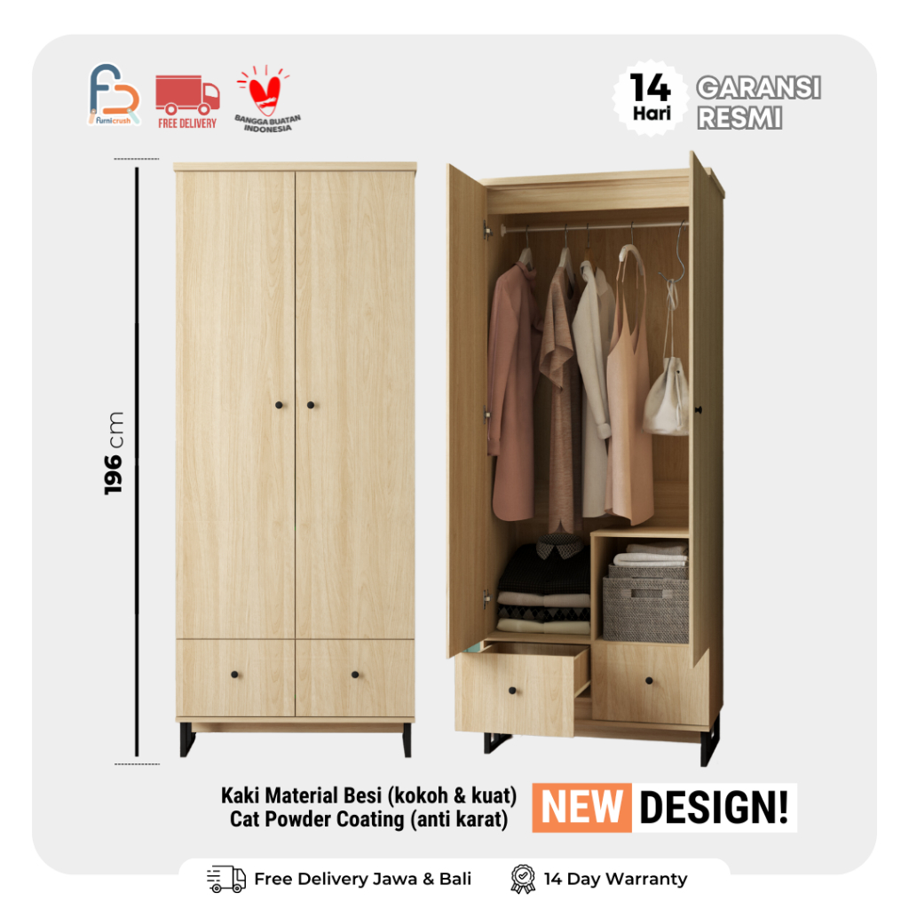 Jual Furnicrush Lemari Pakaian 2 Pintu / Lemari Besi / Lemari Baju ...