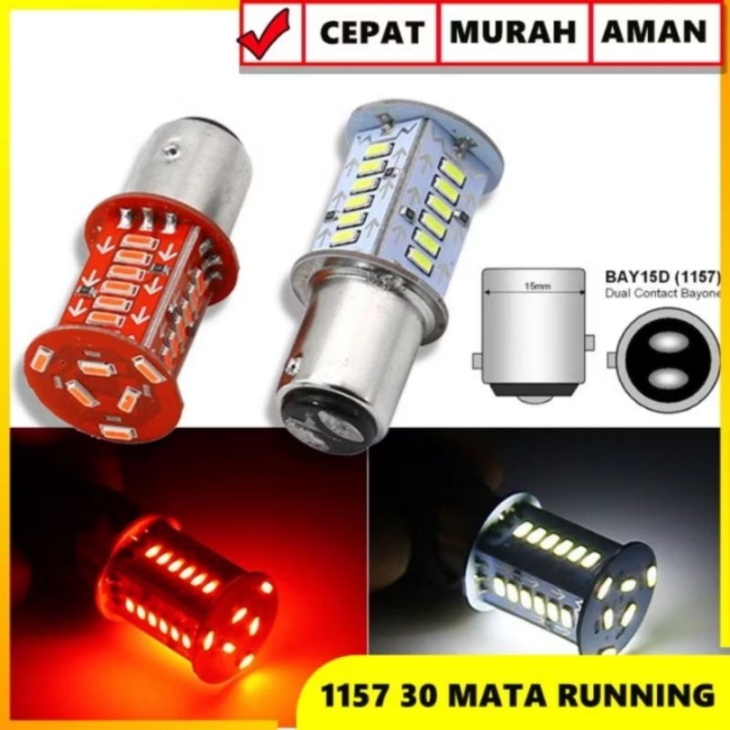 Jual Lampu stop stop lamp led 30 mata motor bayonet kedip flash ac dc ...