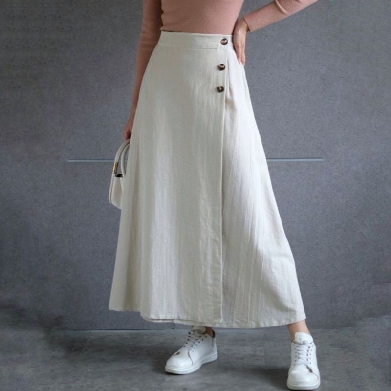 Jual queela - Rok Linen Korean Style Reya Skirt Model A line Belah ...