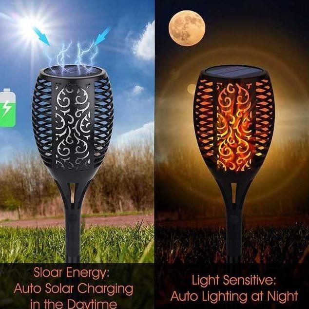 Jual lampu api obor led flame fire torch dekorasi taman solar panel ...