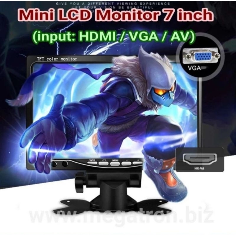 Jual Mini LED monitor 7 inch (input: HDMI / VGA / RCA) - build-in ...