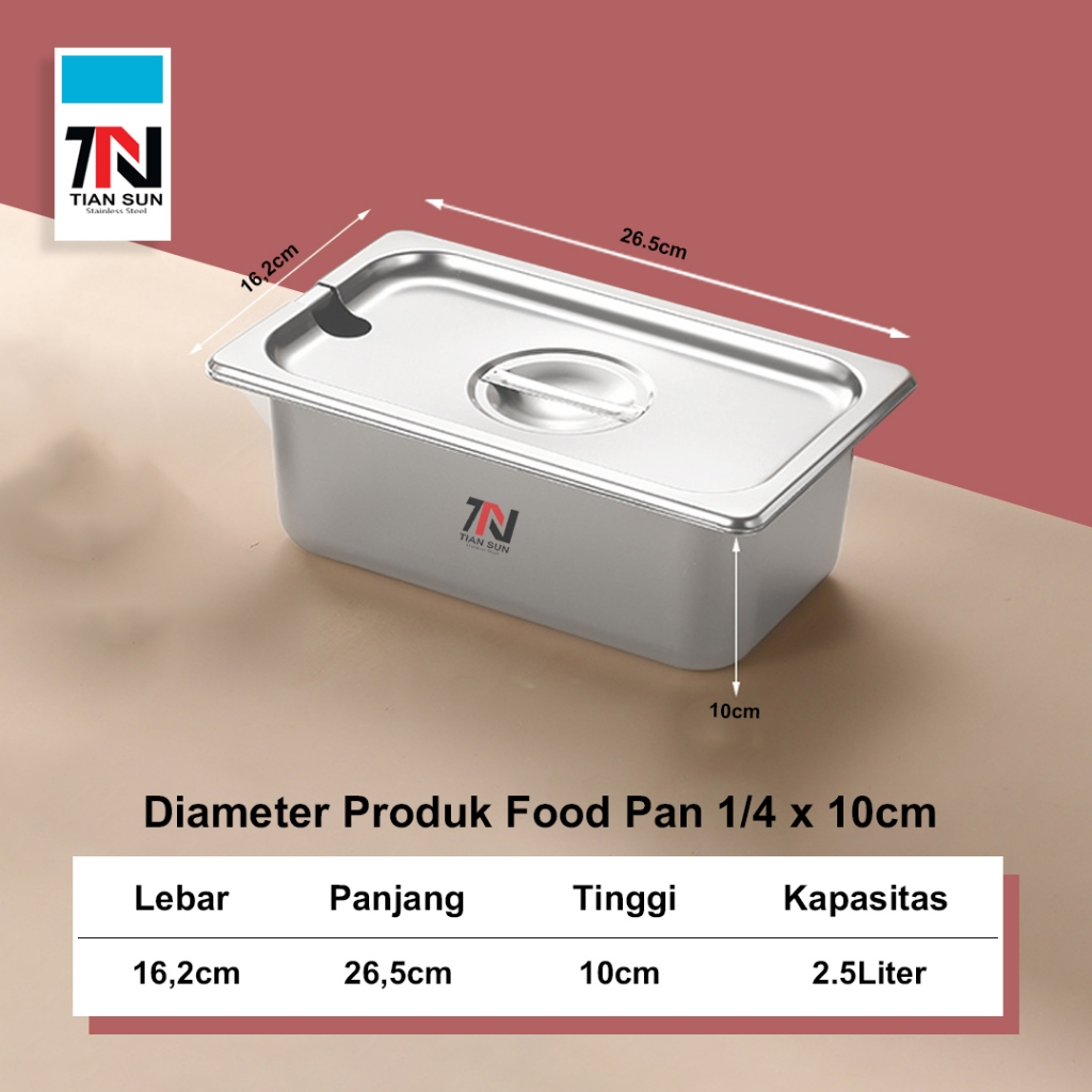 Jual Tian Sun Food Pan Stainless 1/4 x 10cm + Tutup (26,5 x 16,2 x 10cm ...