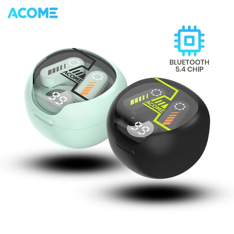 ACOME TWS Bluetooth 5.4 AT03 Gaya Geek Headset Earphone Tampilan Layar Pintar LED Latensi Rendah 60ms Original