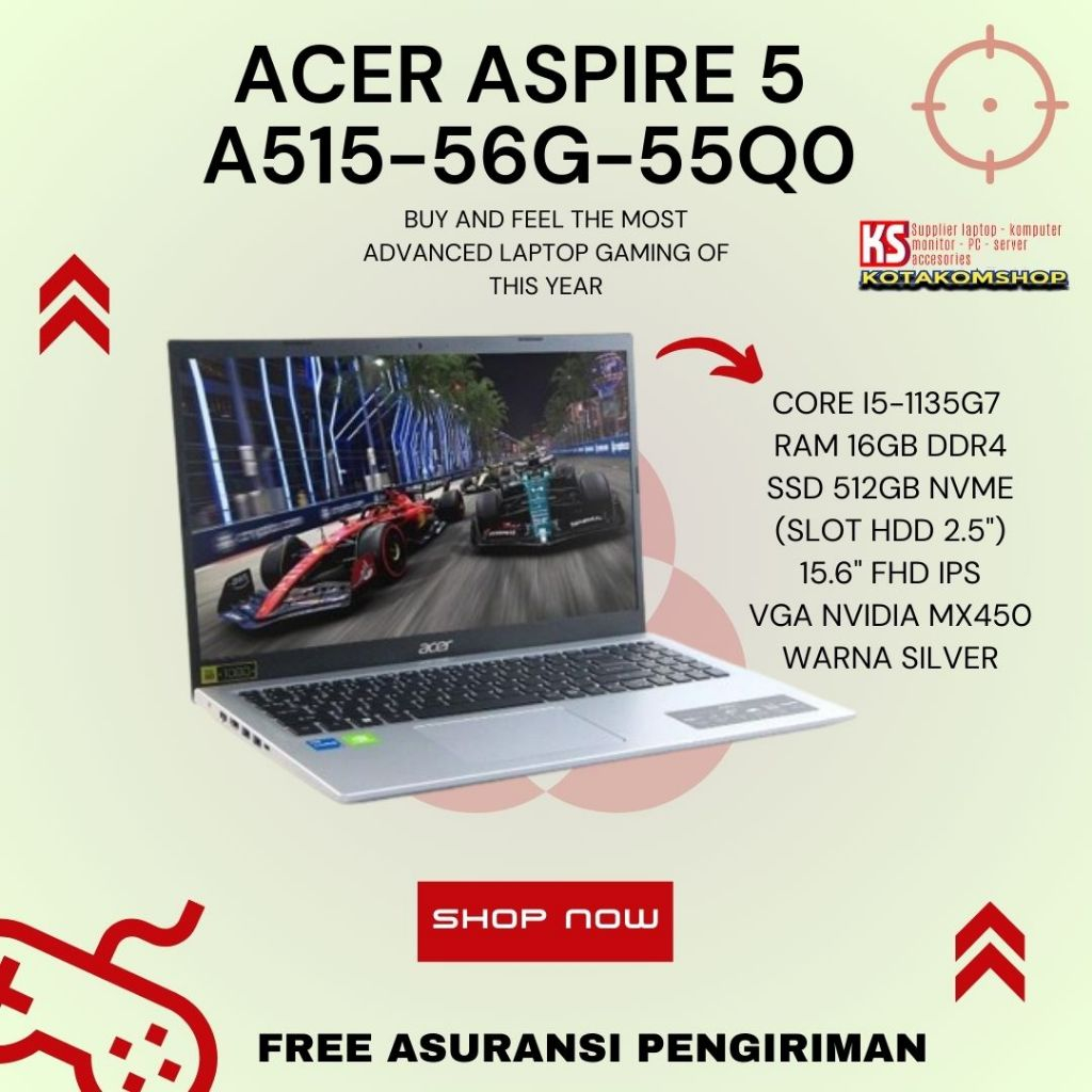 Laptop Gaming Acer Aspire A515 55Q0 Core i5 1135G7 Ram 16GB SSD 512GB  15,6