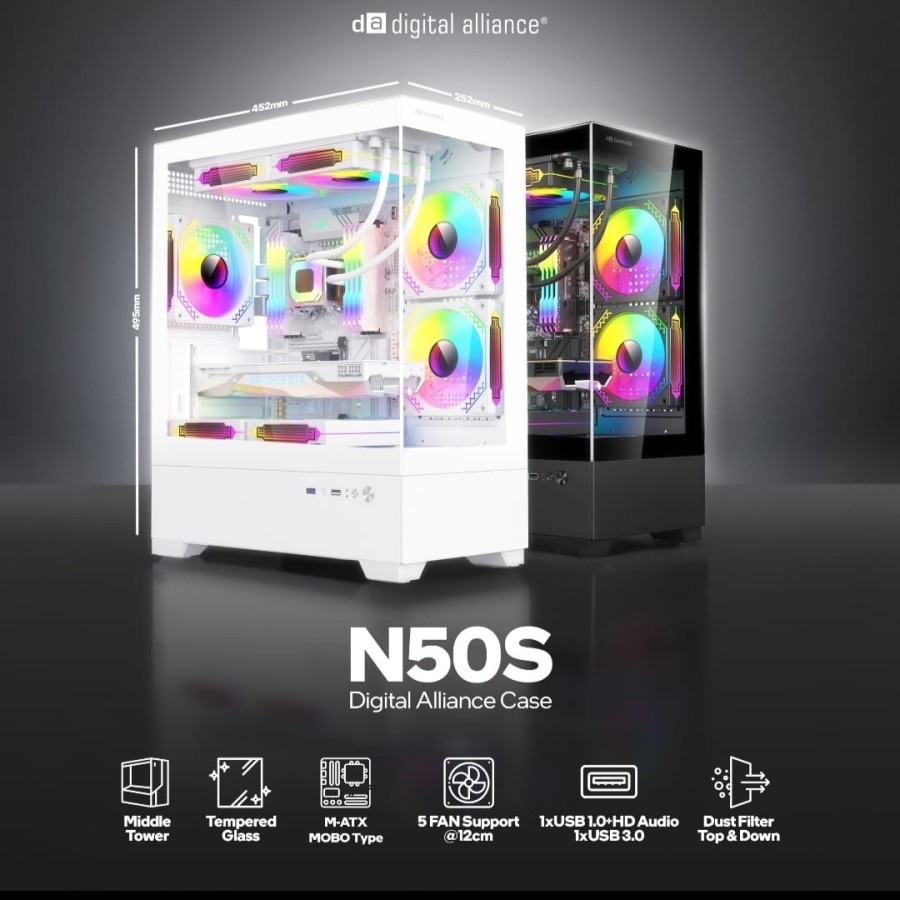 Jual DIGITAL ALLIANCE N50S M-ATX ITX GAMING CASE TEMPERED GLASS BLACK ...