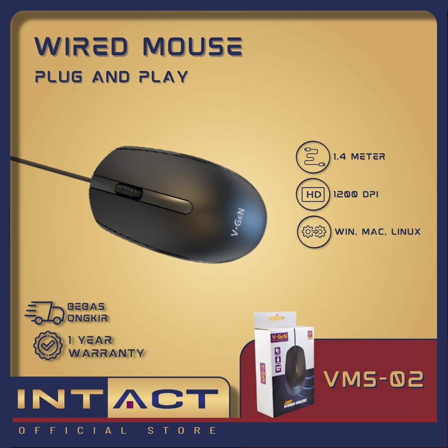 Jual Wired Mouse V-GeN VMS-02 1200 DPI Mouse Kabel PNP USB Cable ...