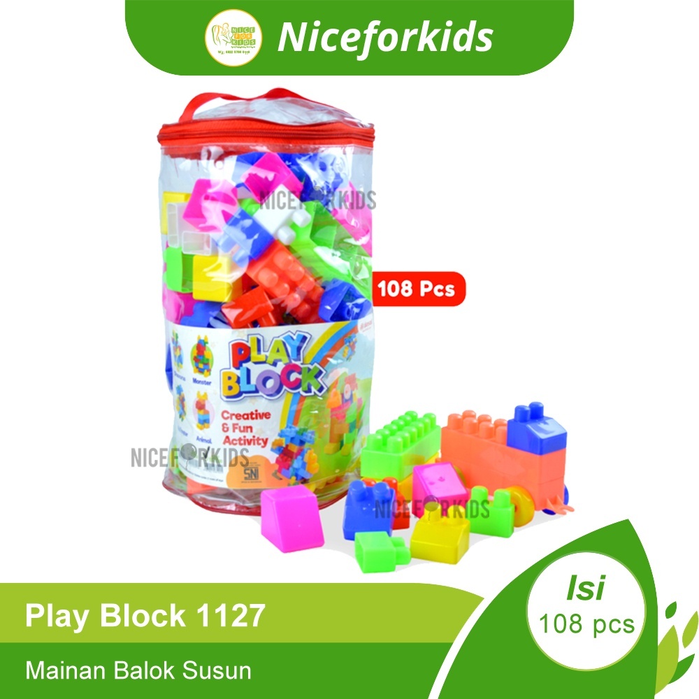 Jual Mainan Balok Susun / Play Block 1125 (54 pcs) / 1127 (108 pcs) /  Mainan Edukasi Kado Ultah | Shopee Indonesia