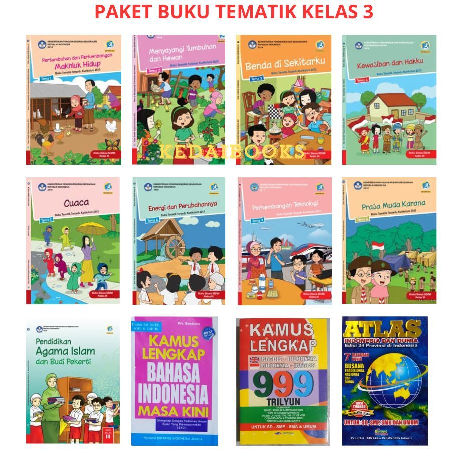 Jual Buku Tematik Kelas 3 Tema 1 2 3 4 5 6 Agama dan kamus Kurikulum 13 ...
