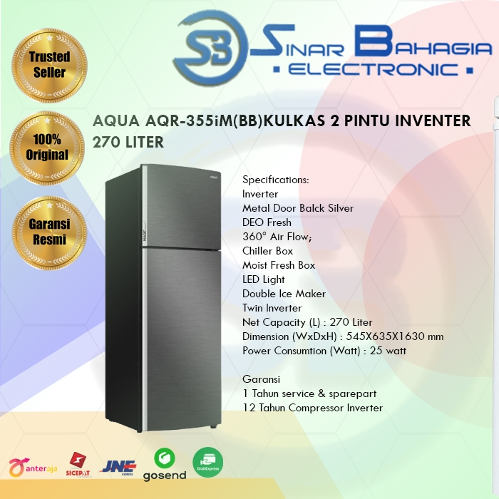 Jual AQUA AQR-355iM(BB )KULKAS 2 PINTU INVENTER 270 LITER (NEW ...