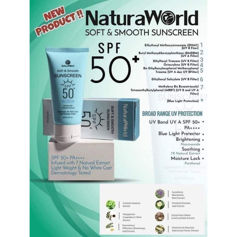 Jual Sunscreen Soft & Smooth Naturaworld SPF 50 PA ++++ | Shopee Indonesia