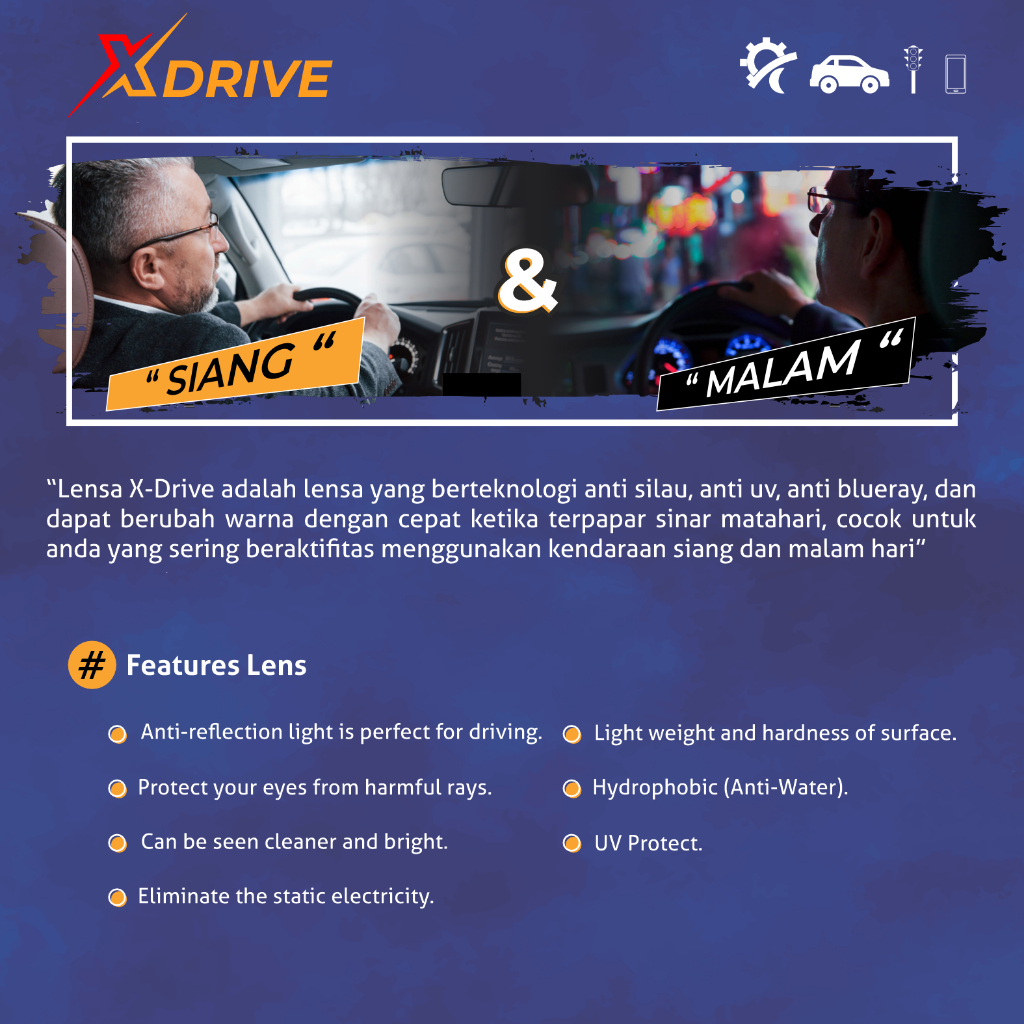 Jual Kacamata Frame + Lensa ONEDRIVE/NIGHT DRIVE Bisa Untuk Normal dan ...