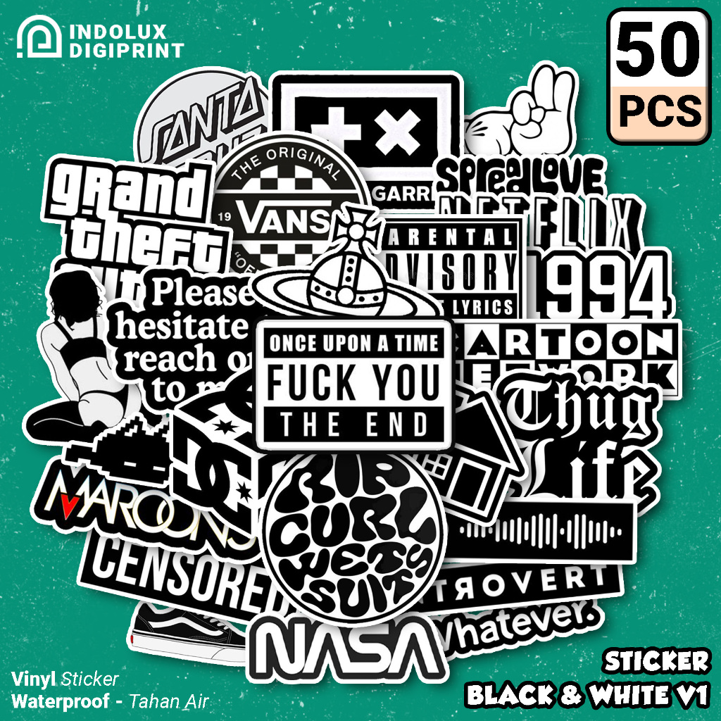 Jual [50PCS] Sticker Aesthetic Black & White Tumbler STIKER B&W Laptop ...
