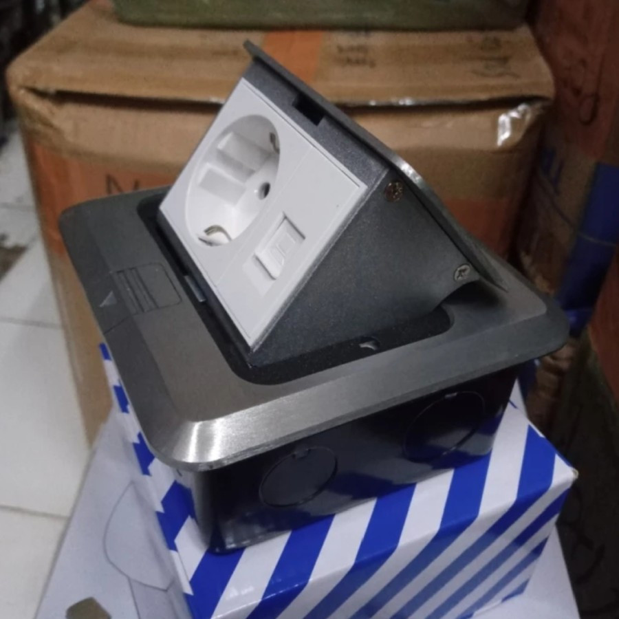 Jual Floor Socket Lantai - Stop Kontak Tanam Listrik EU + LAN RJ45 ...