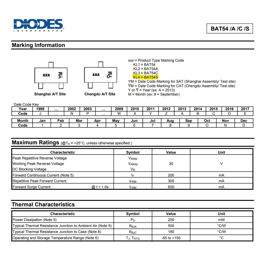 Jual BAT54S Schottky Barrier Diode KL4 SOT-23 Diodes Incorporated ...