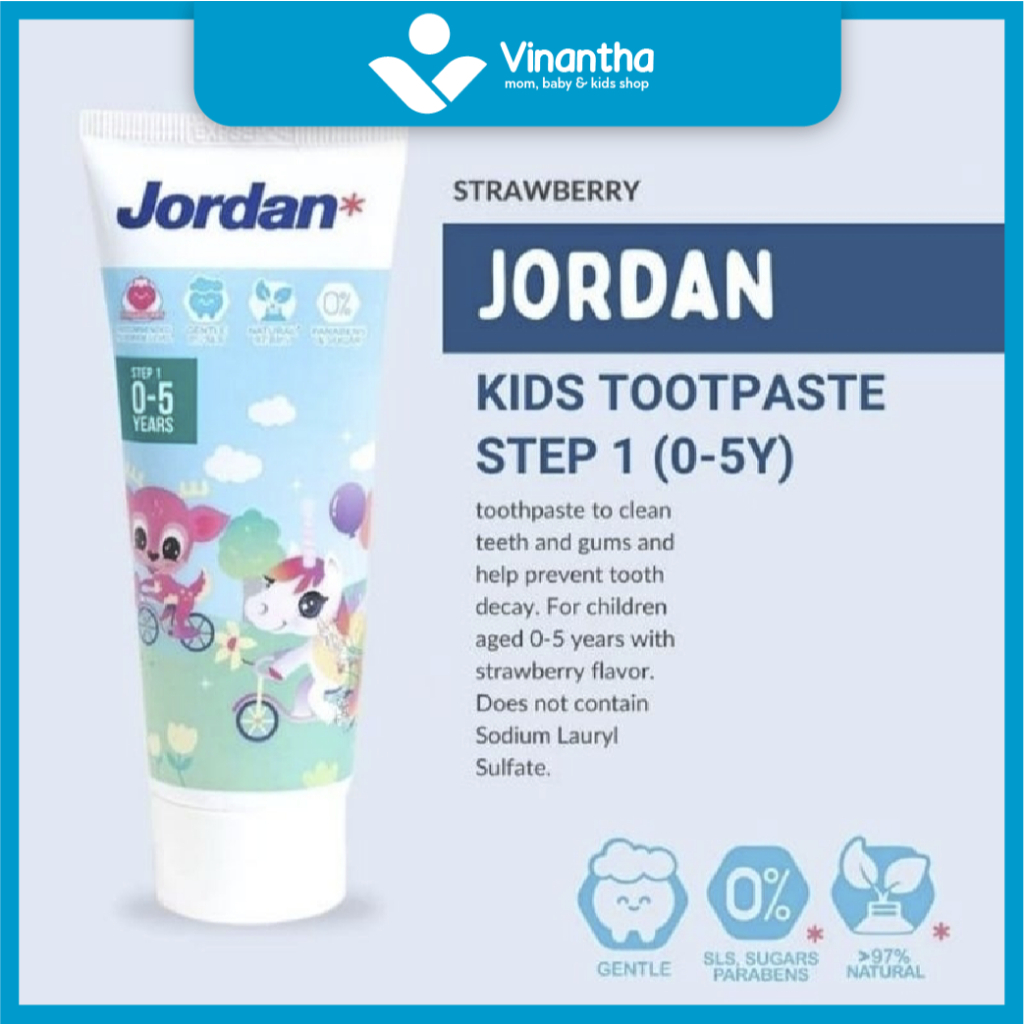 Jual JORDAN KIDS TOOTPASTE STEP 1 ( 0-5Y ) STRAWBERRY-vinanthababyshop ...