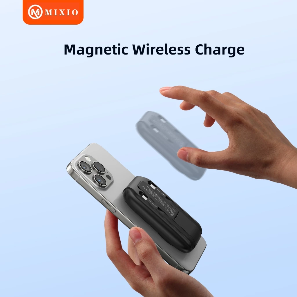 MIXIO MP-12 WIRELESS POWER BANK 10000MAH MAGNETIC MAGSAFE 20W FAST CHARGING TYPE C PD BUILD IN KABEL