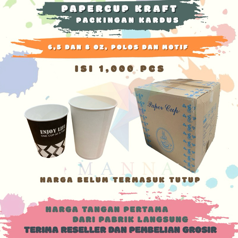 Jual (1 DUS/ISI 1,000 PCS)Paper Cup Putih ivory 6,5 oz dan 8 oz Gelas ...