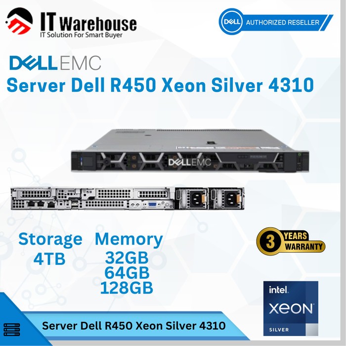 Jual Server Dell R450 Xeon Silver 4310, 16/32/64/128GB RAM, 4TB NL SAS ...