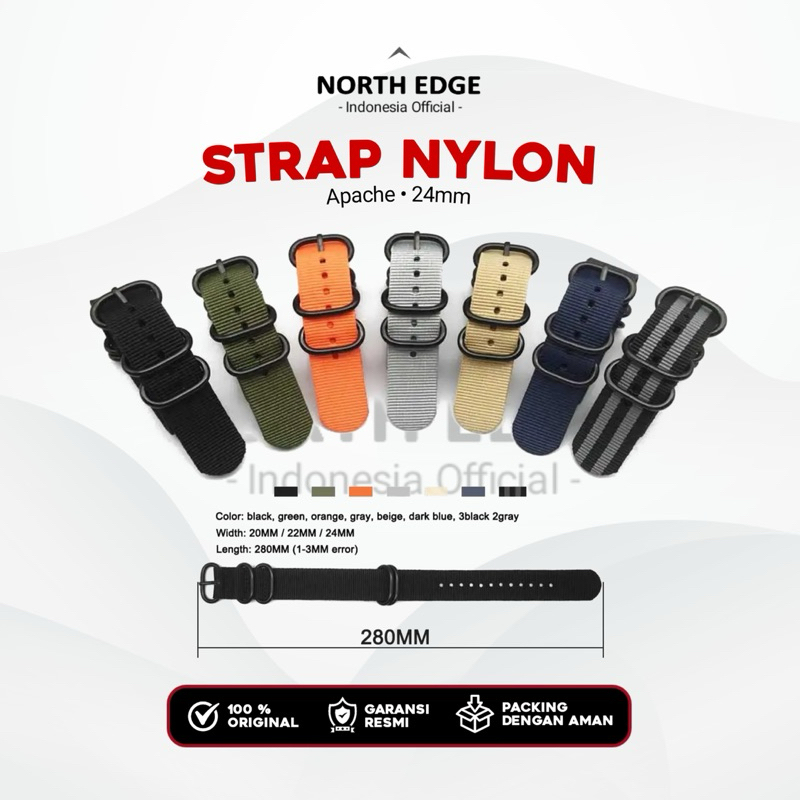 Jual Original Watch Strap Nilon For North Edge Apache 46 colors 24mm ...
