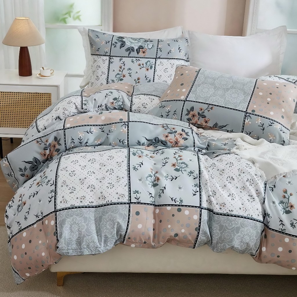 Jual Bed cover set sprei motif bunga kotak uk 90X200 100x200 120X200