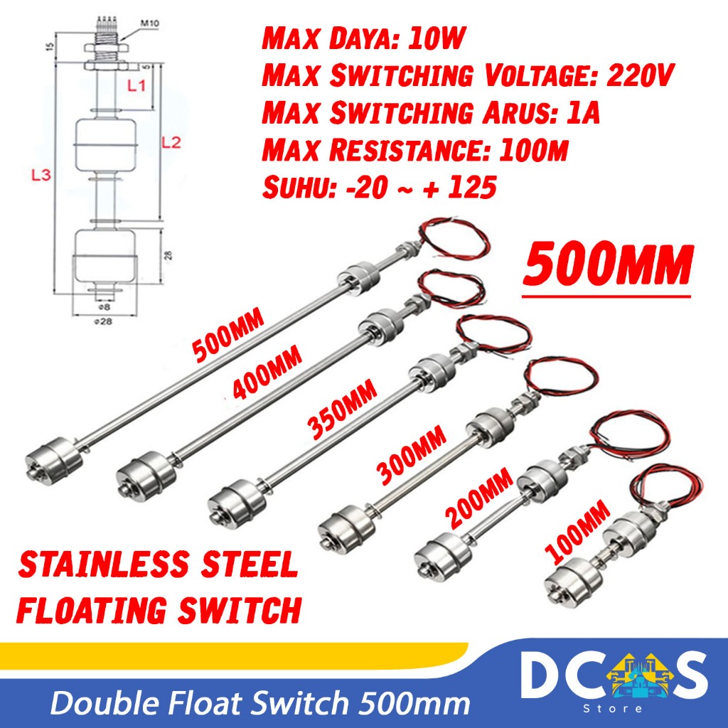 Jual Double Float Switch Dual Balls Stainless Water Level Sensor 500mm ...