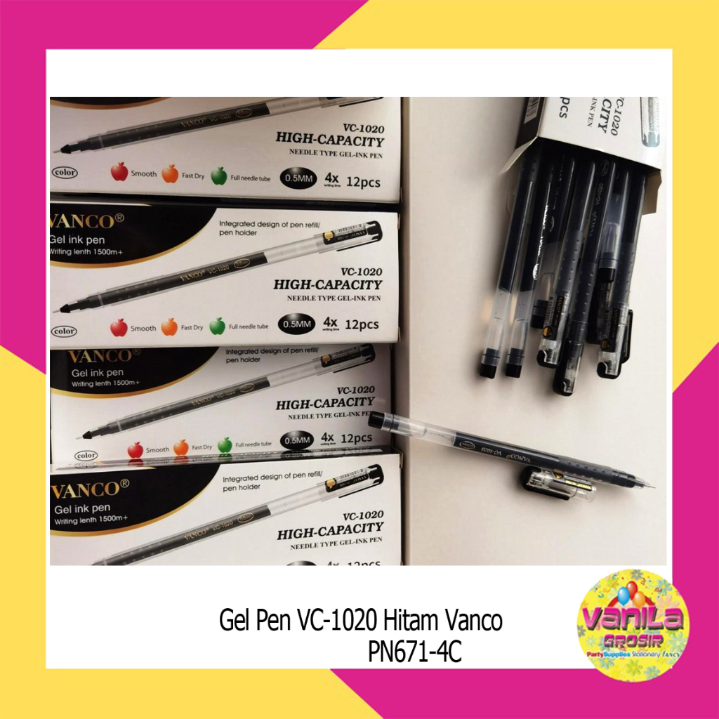 Jual (12Pcs) Gel Pen Hitam Vanco, bolpoint vanco, pen gel, pulpen ...