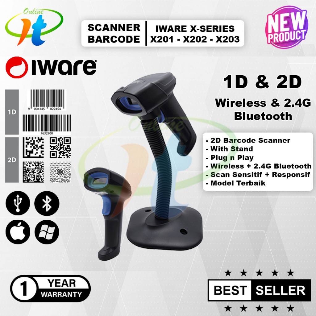 Jual Scanner Barcode 2D Wireless Iware X201 X202 X203 X Series 1D QR ...