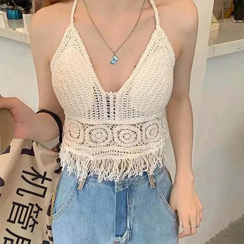 Jual Rajut Tangtop Korean Summer Crochet Bralette Tank Top Rajut Wanita ...