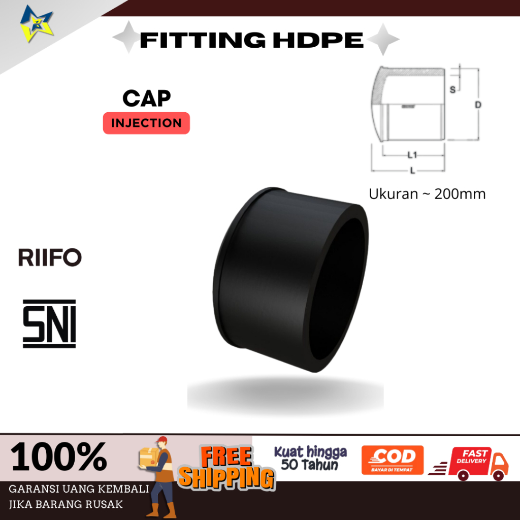 Jual Fitting HDPE Injection Moulding Cap PN10 200mm ~ 8