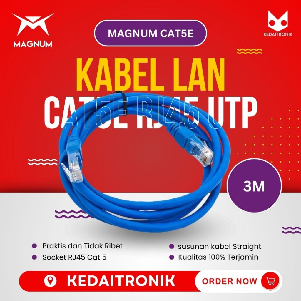 Jual Kabel LAN 3M Cat5e RJ45 UTP Cable Cat 5 3 Meter STRAIGHT | Shopee ...