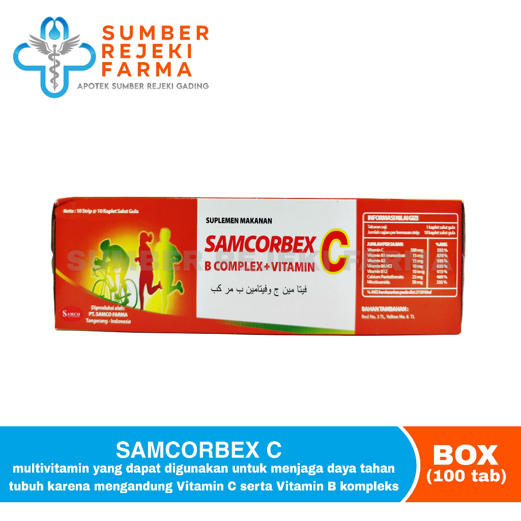 Jual Samcorbex BOX 10 Strip (Isi 100 Tablet) - Vitamin C | B Complex ...
