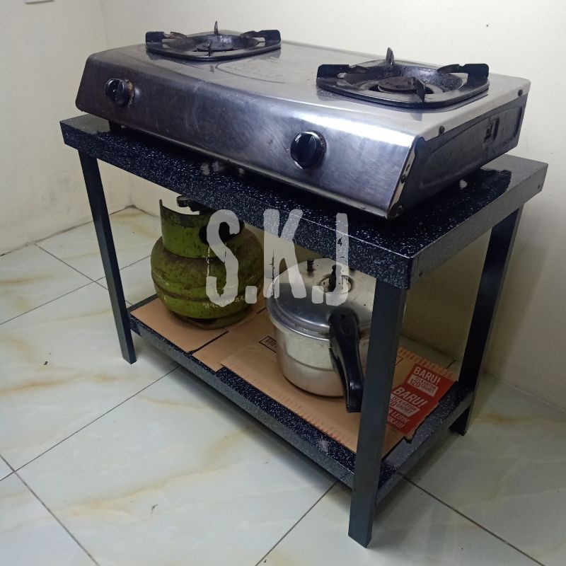 Jual Meja Kompor gas 2 Tungku Rak Kayu 2 Susun Minimalis Moderen ...