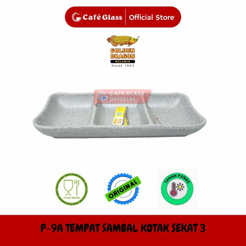 Piring Sambal Sekat 3 Melamin Set Batu - Tempat Saos Cabe - Golden Dragon