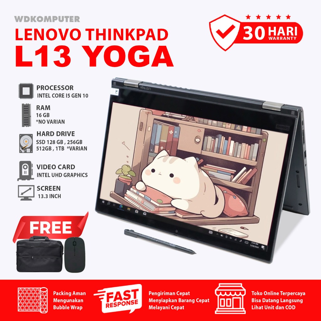 Laptop Lenovo Thinkpad L13 Yoga Gen 1th core i5 gen 10 Layar 13 inch IPS  Full HD Stylus Pen
