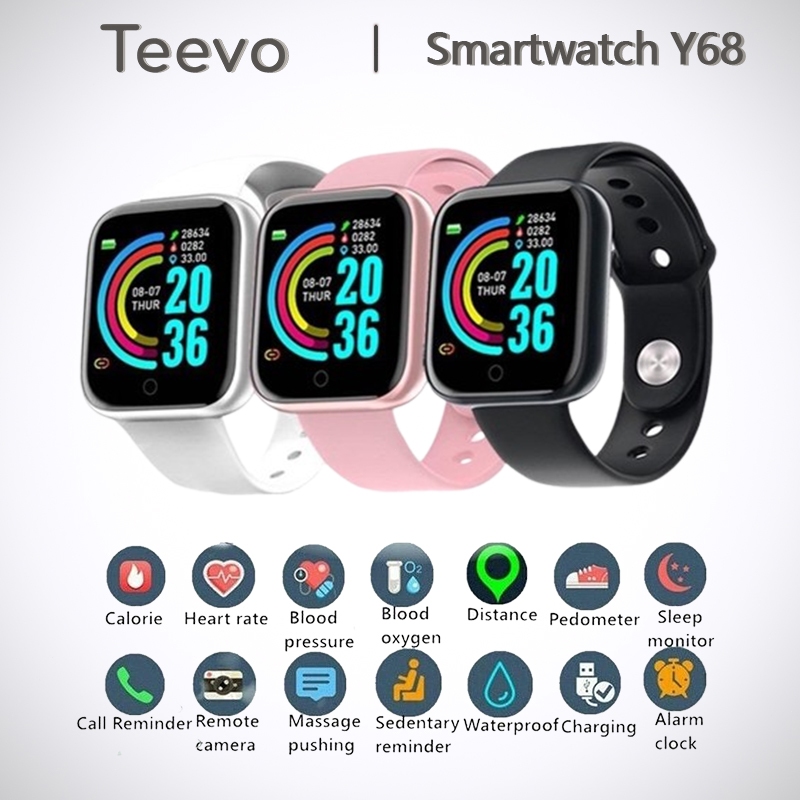 Teevo SmartWatch Y68 Pria Wanita Jam Sport Waterproof Bluetooth Fitness  Tracker Wristband Pedometer Heart Rate Sleep Monitoring Android IOS Jam  Tangan