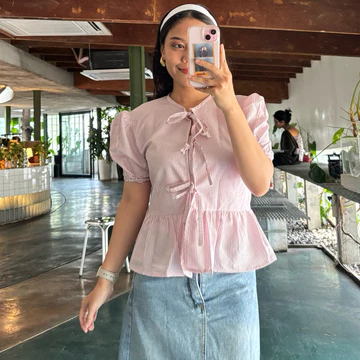 KAYLA TOP Blouse Korea Atasan Perempuan Ribbon Top Lengan Panjang Dan Lengan Pendek