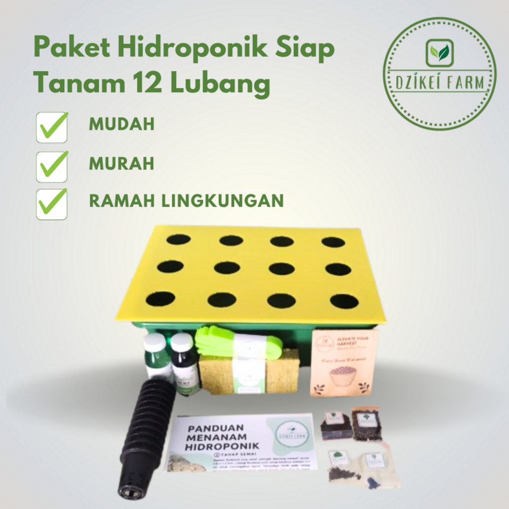 Dzikei Farm Paket Hidroponik Pemula Lengkap Siap Pakai 1 Bak 12 Lubang Sistem Wick Dengan Panduan