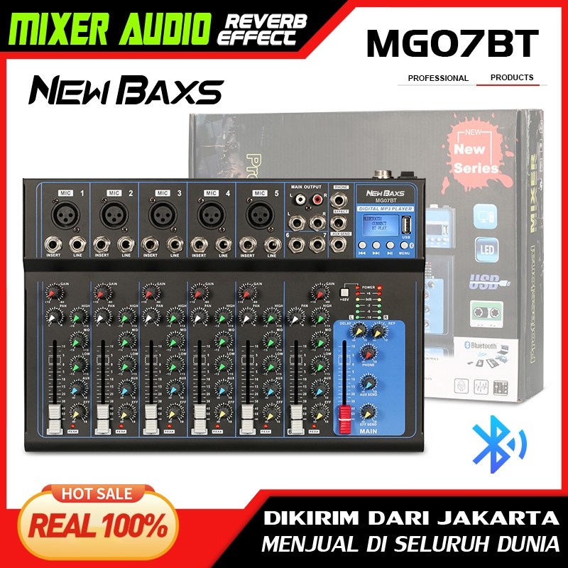 7 Channel DJ Audio Mixer Interface USB, NEW BAXS Audio Mixer Sound Board Mixing Console With Bluetooth Mp3 Computer Input 48v Phantom Power Mixer